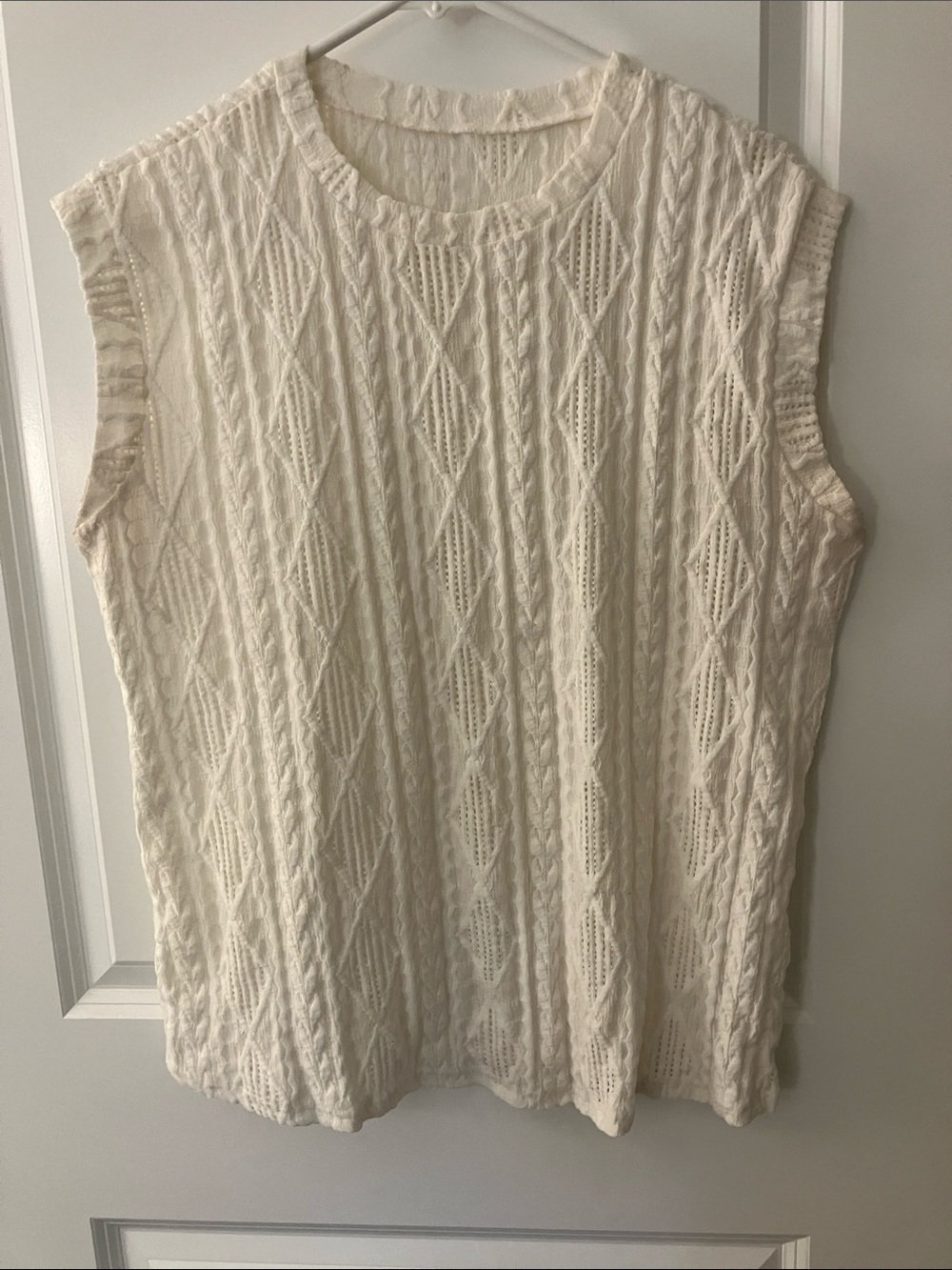 Textured Cable-Knit Sleeveless Top - Cream